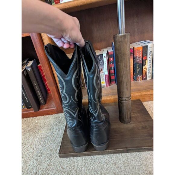 J. Chisholm Cowboy Boots  Size 9 D Black Leather Pointed Toe Stitched Pull On